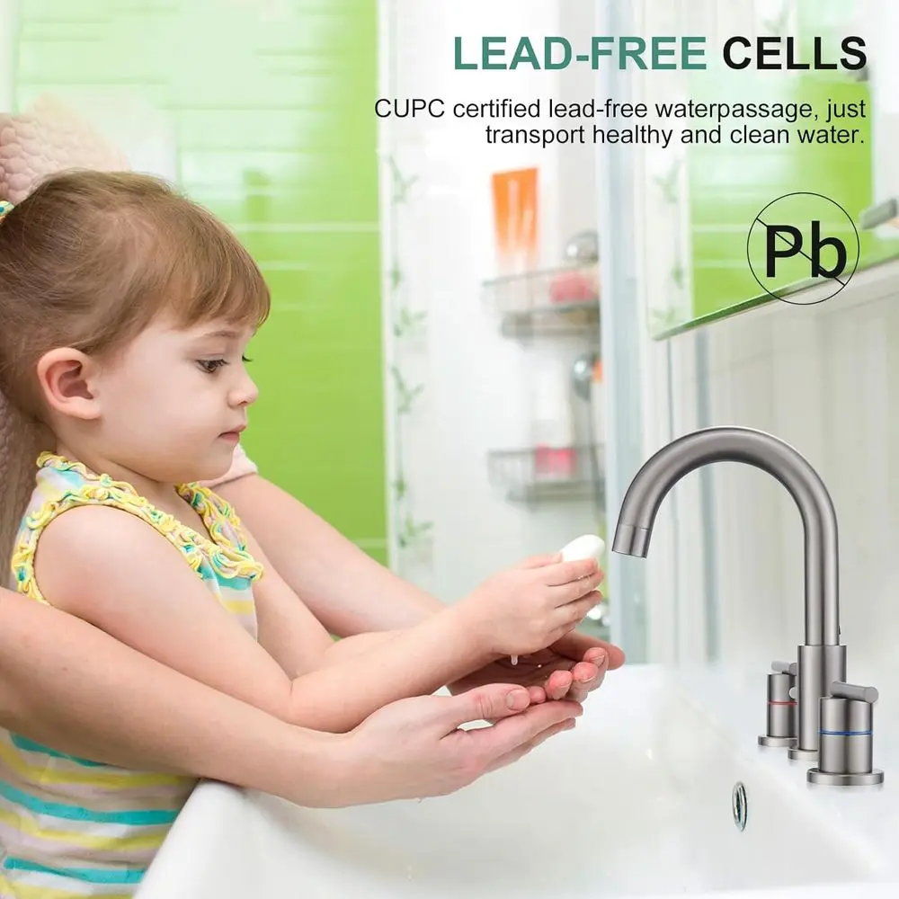 8 صنبور حمام من الفولاذ المقاوم للصدأ بمقبضين على نطاق واسع و3 فتحات و4 مركزية #3