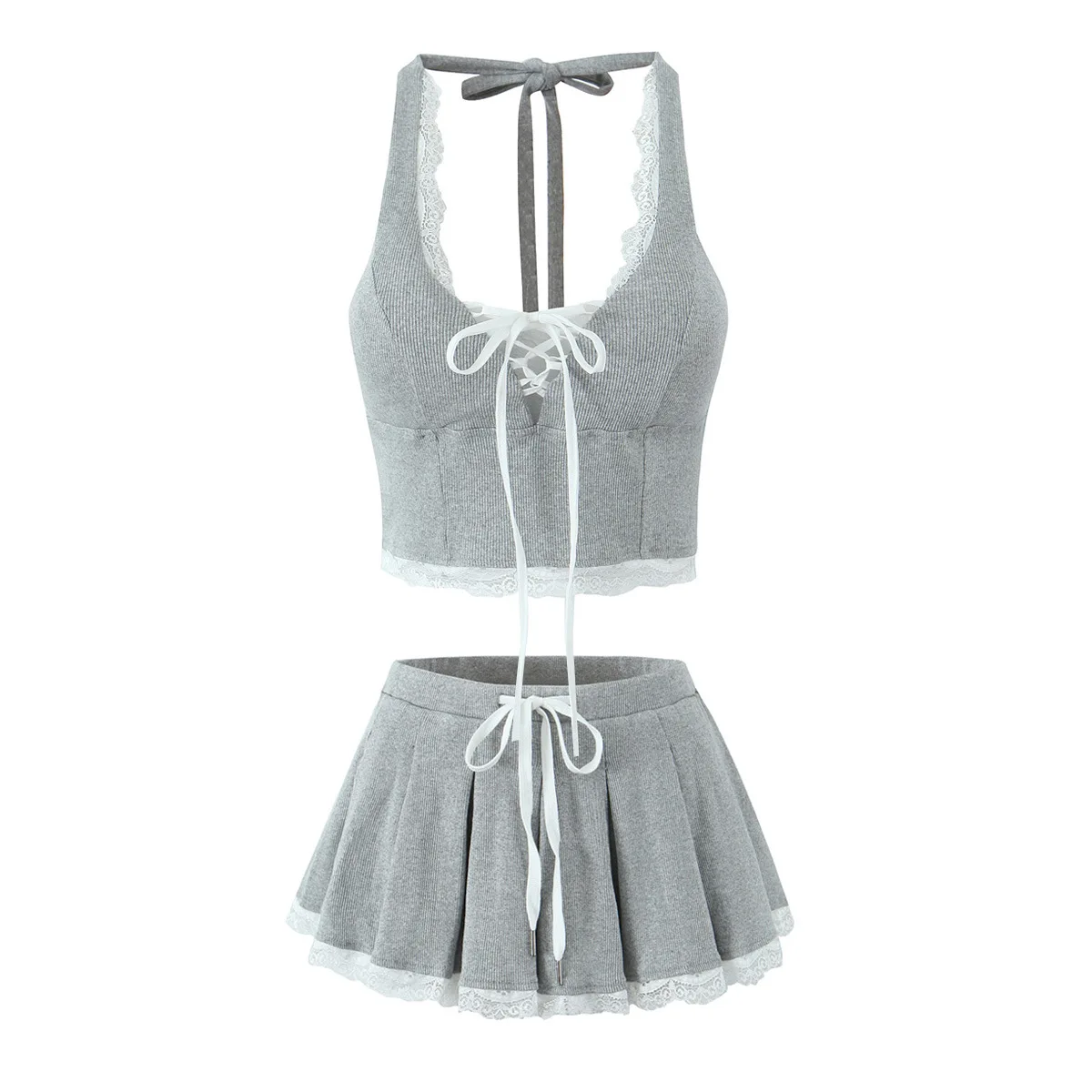 

Сладкий и пряный ветер, глубокий V-образный вырез, маленькие подтяжки + плиссированная юбка, вязаный комплект из двух предметов