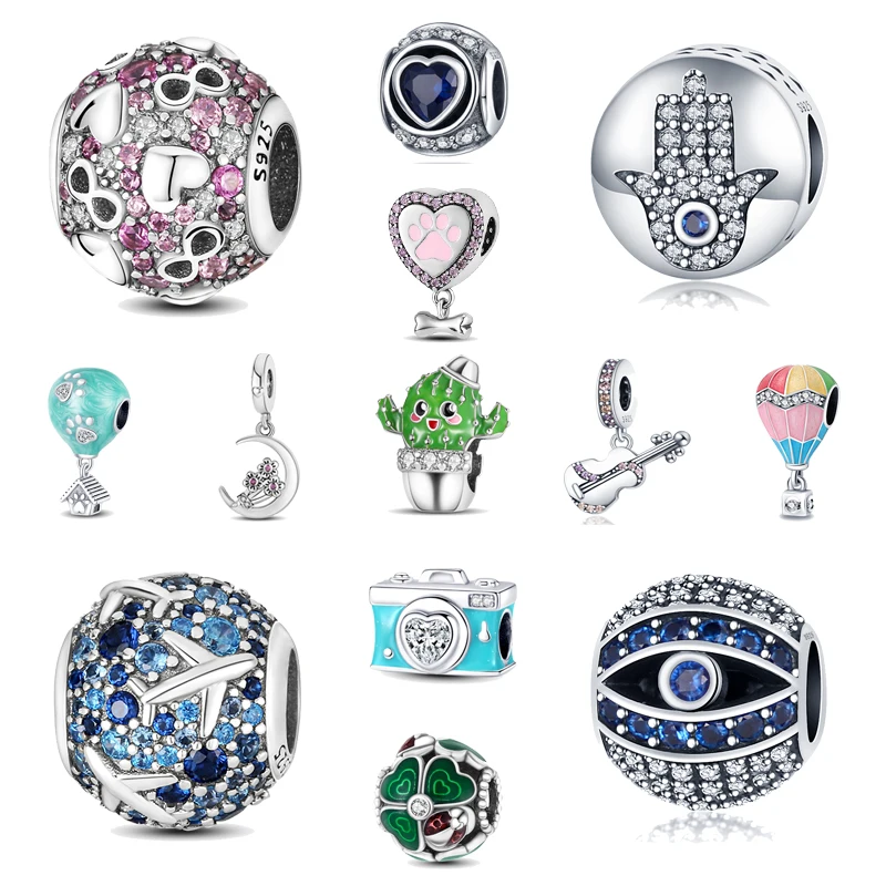 

NEW 925 Sterling Silver Cactus Hot Air Balloon Guitar DIY Beads Suitable For Original Pantaro Bracelets Women's Luxury Jewelry