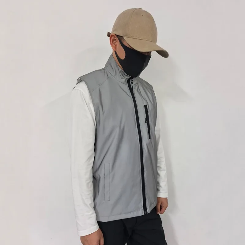 Nachtleuchtende Kleidung für Herren, leichte Weste mit Stehkragen, Frühling und Sommer, lässig, für Sport, Outdoor, Laufen, Radfahren, ärmellose Jacke – Detail 9