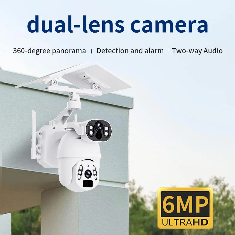 Lente PTZ Dual de 6MP UBOX/i-Cam + cámara domo IP de energía Solar a todo Color detección humanoide IA seguridad del hogar CCTV Monitor de bebé