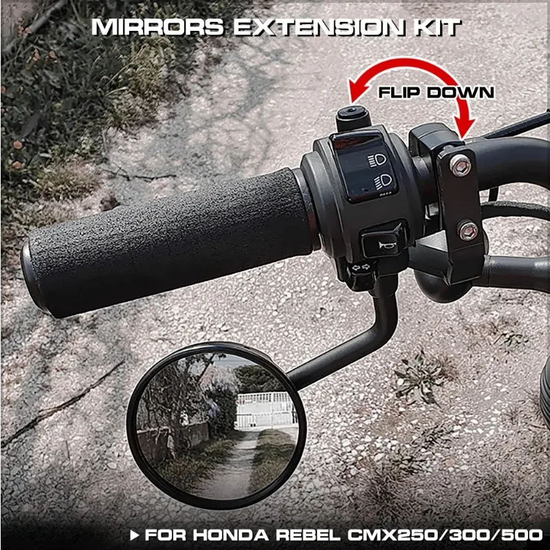 Mirror Flip for Honda Rebel CM300/500 Mirrors Extension Kit Rearview Mirror Down Bracket Flipped Mirror Mod，Accesorios Para Moto