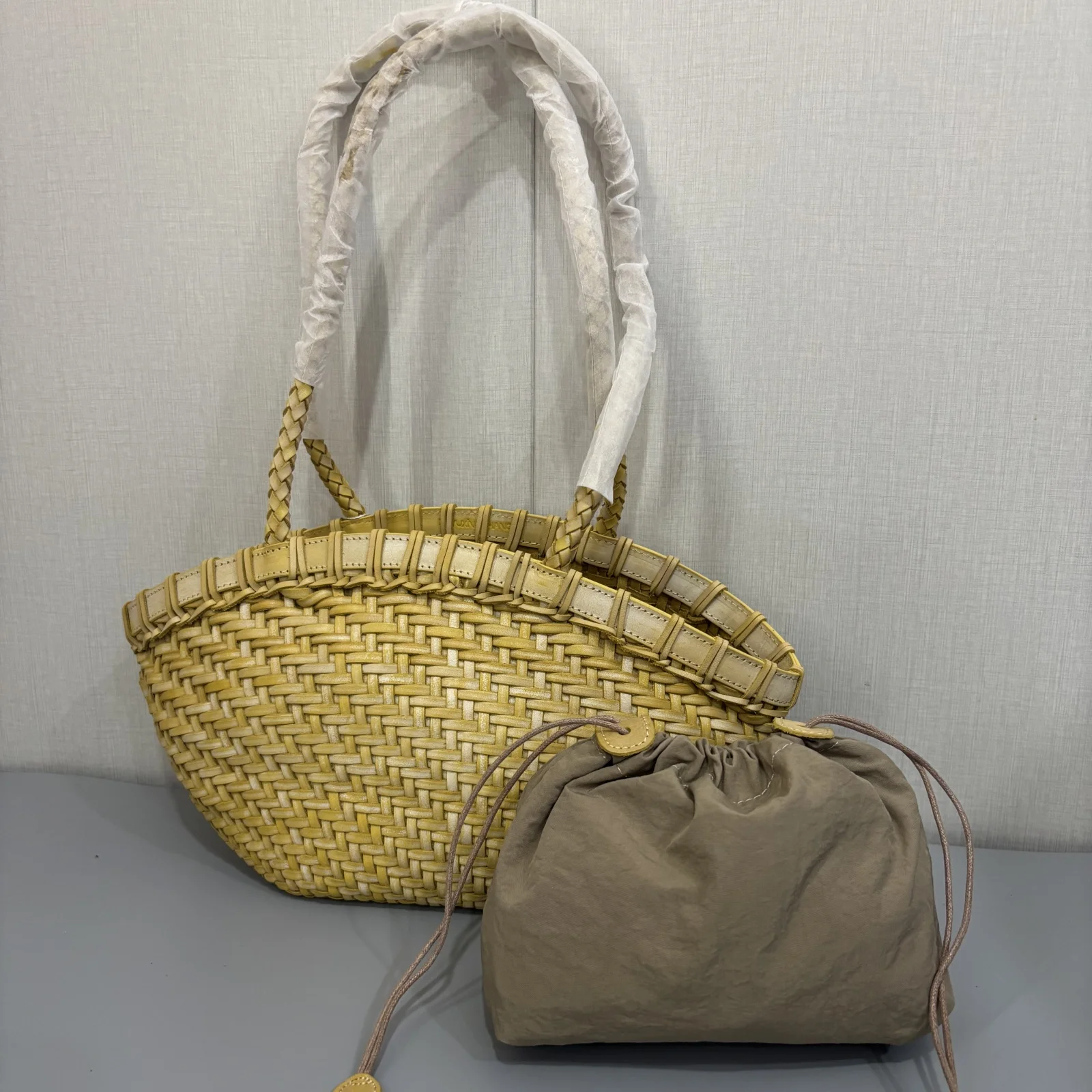 Luxury Women Full Genuine Leather Hand Woven Crescent Basket Bag Large Capacity Shoulder Tote For Beach Daily Shopping