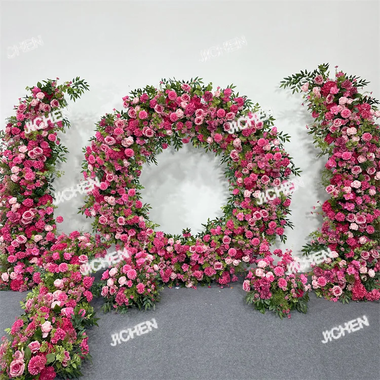 

Круглая цветочная арка, выставочный зал, декоративный фон, розовая свадебная композиция, фон, имитация цветочной арки
