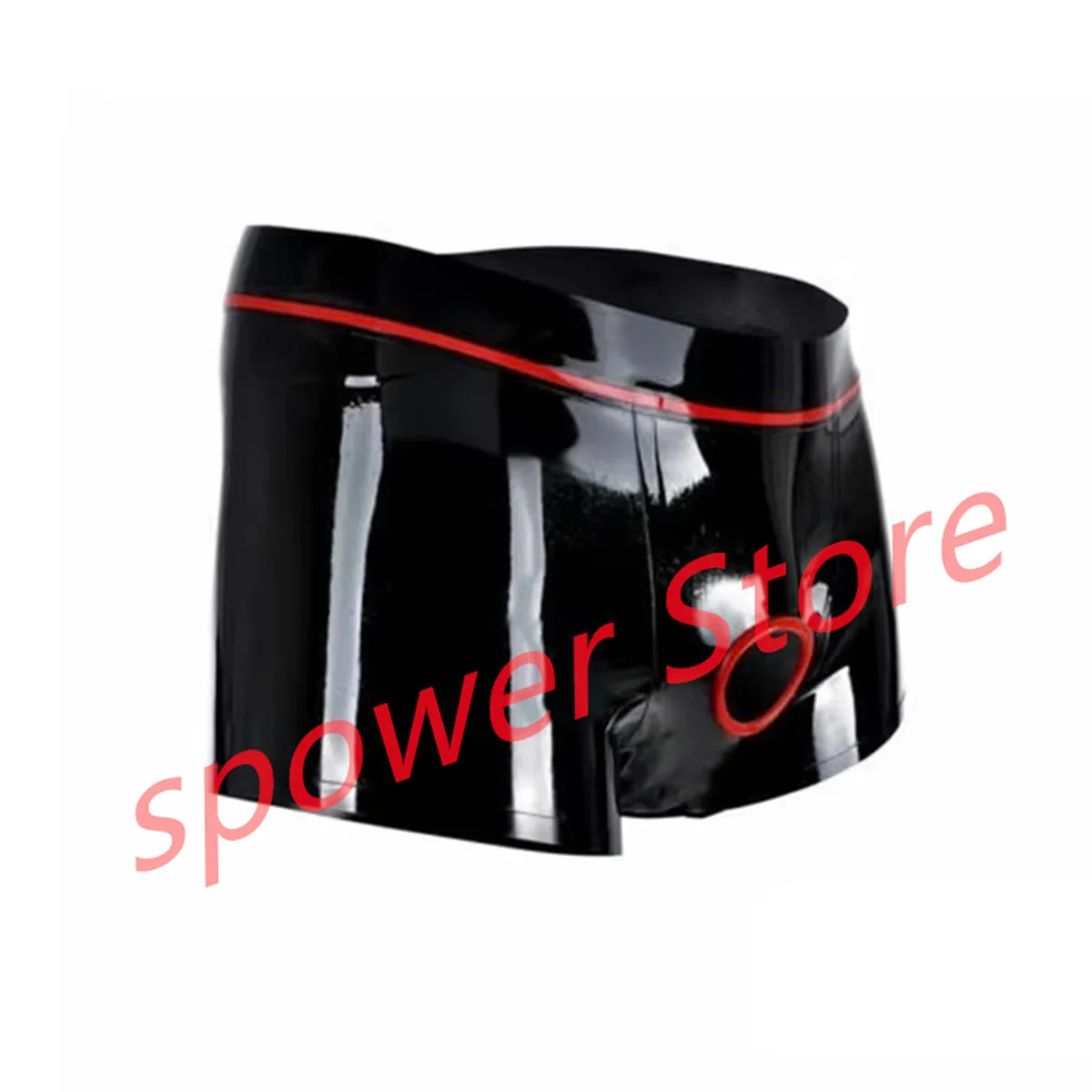 

Latex Boxer Panties Sexy Fetish Rubber Shorts Black with Red Front Hole Underwear Handmade Cosplay Costume for Men