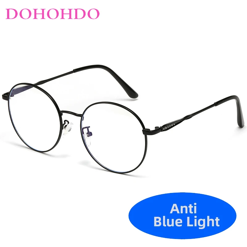 DOHOHDO Fashion Metal Blue Light Blocking Women Men Glasses Trend Classic Round Computer Goggles Anti Blue Rays Artistic Eyewear