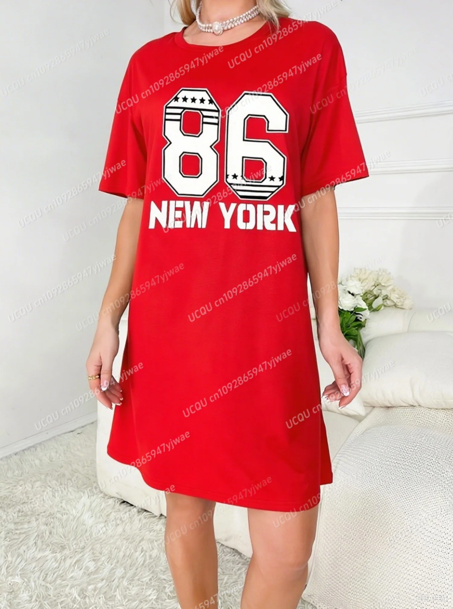 2025 Summer Polyester Women T-Shirt Dress Casual NO.86 NEW YORK Printed O-Neck Lady Short Sleeve Pullover Dresses Women Clothing