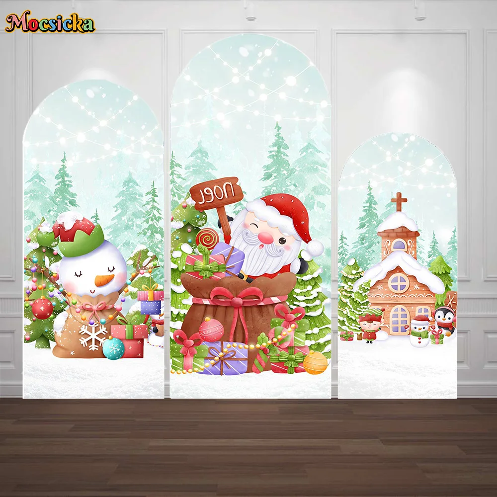 

Christmas Arch Cover Photography Background Santa Claus Snowman Gingerbread House Backdrop Winter Kids Birthday Party Gift Booth