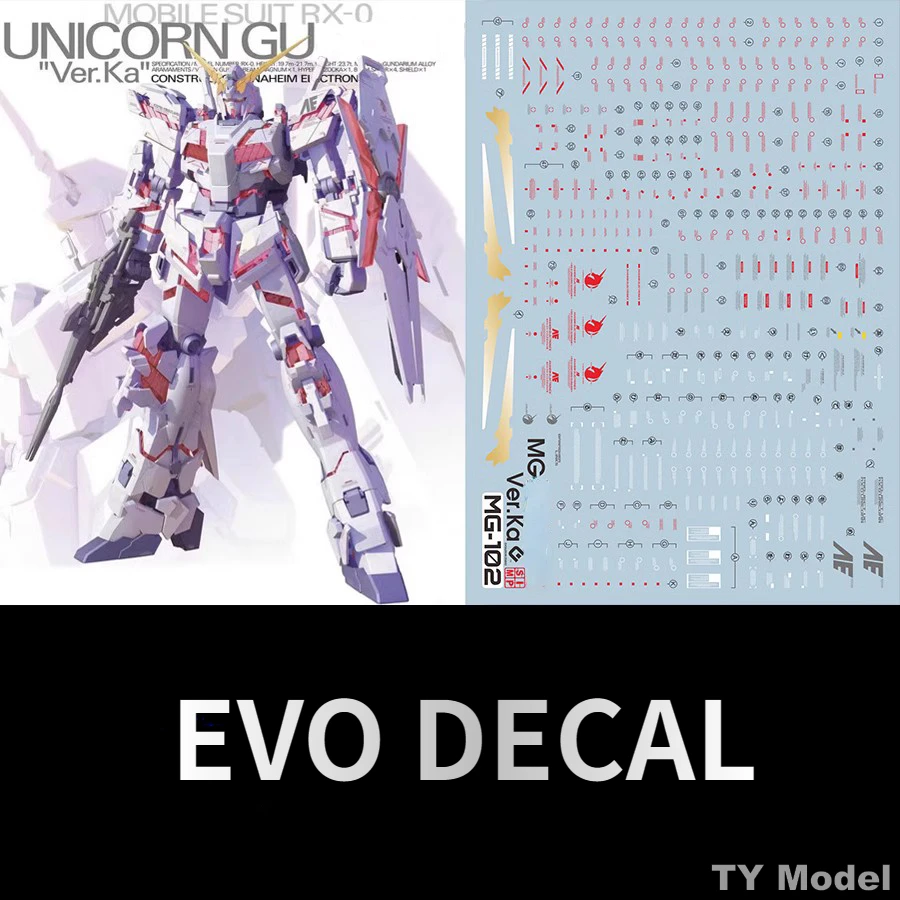 EVO Decal MG-102 for MG 1/100 RX-0 Unicorn Ver.Ka Mobile Suit Fluorescent Water Stickers for Assembly Model Building DIY Tools