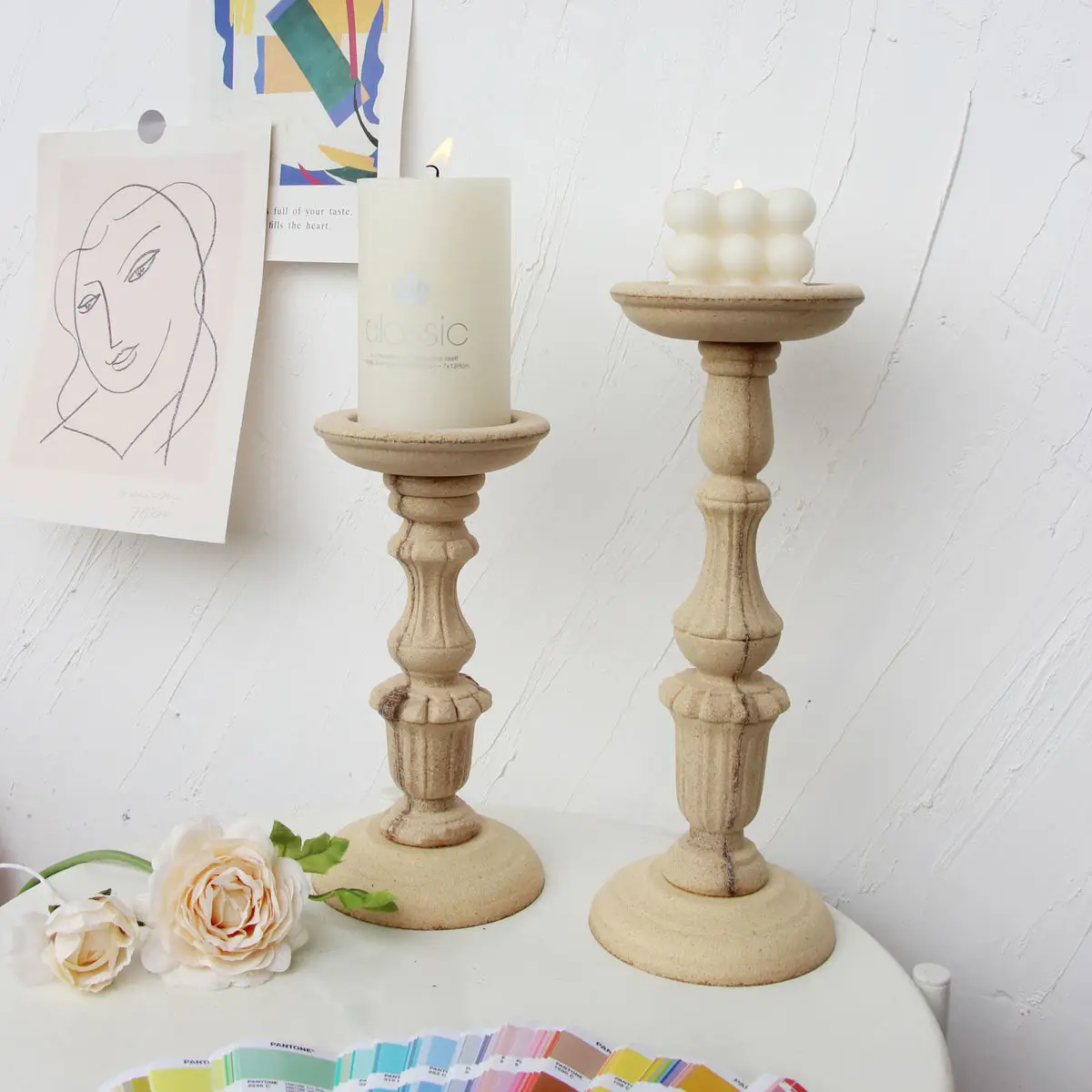 Furniture Candlestick Suit Nordic Style Lignin Embryo Retro Do Old Style Home Flower Arrangement