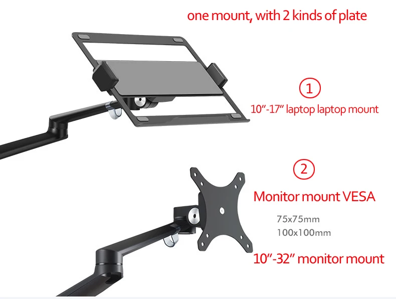 Алюминий OZ-1S 10 "0-8 кг воздушный пресс 2 в 1 32" подставка для монитора крепления кронштейна с двойной газовой пружиной планшет ноутбук настольный кронштейн