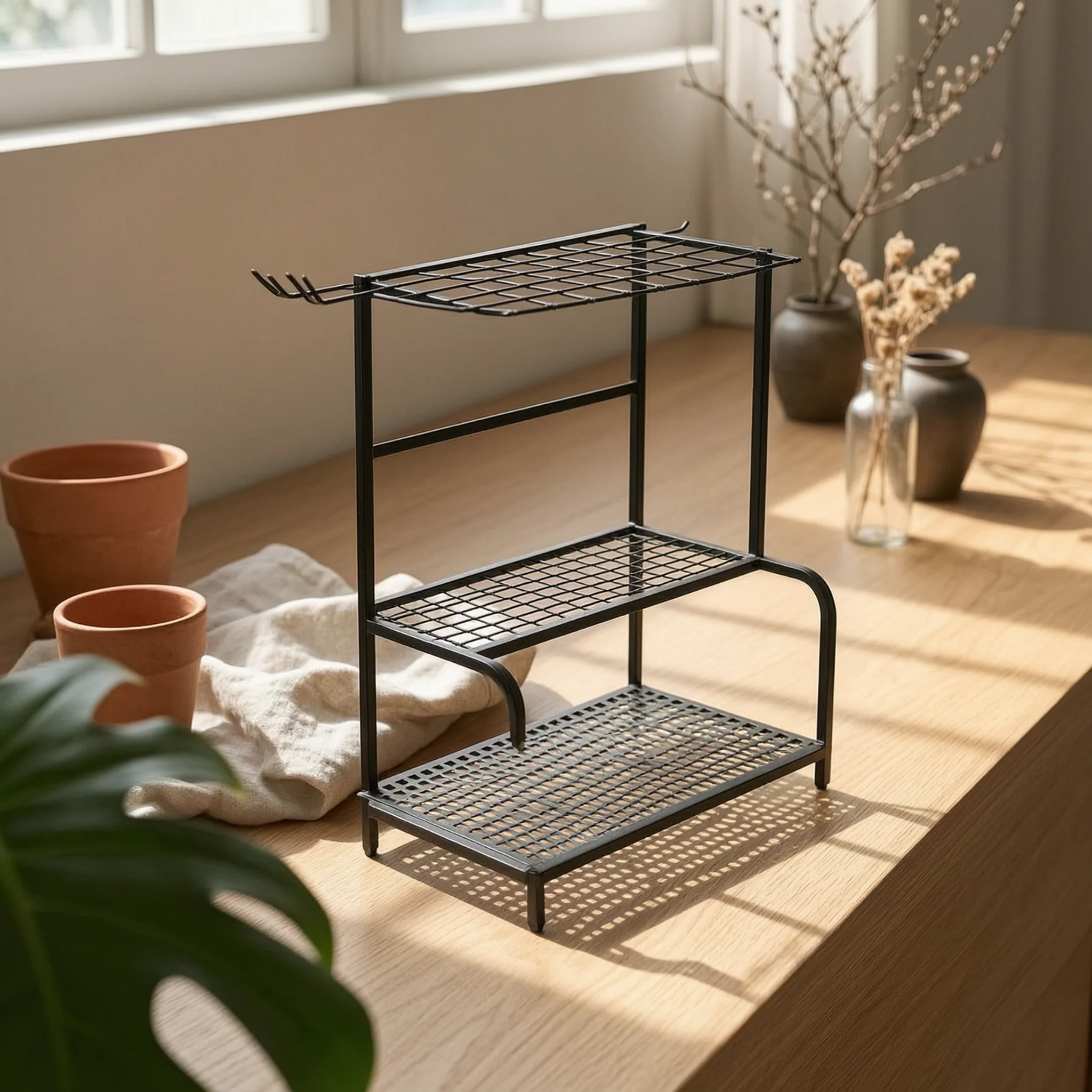 

Metal Garden Tool Rack Rust Resistant Garden Storage Rack Multi-Tier Tool Holder Space Saving Easy Assembly for Shed