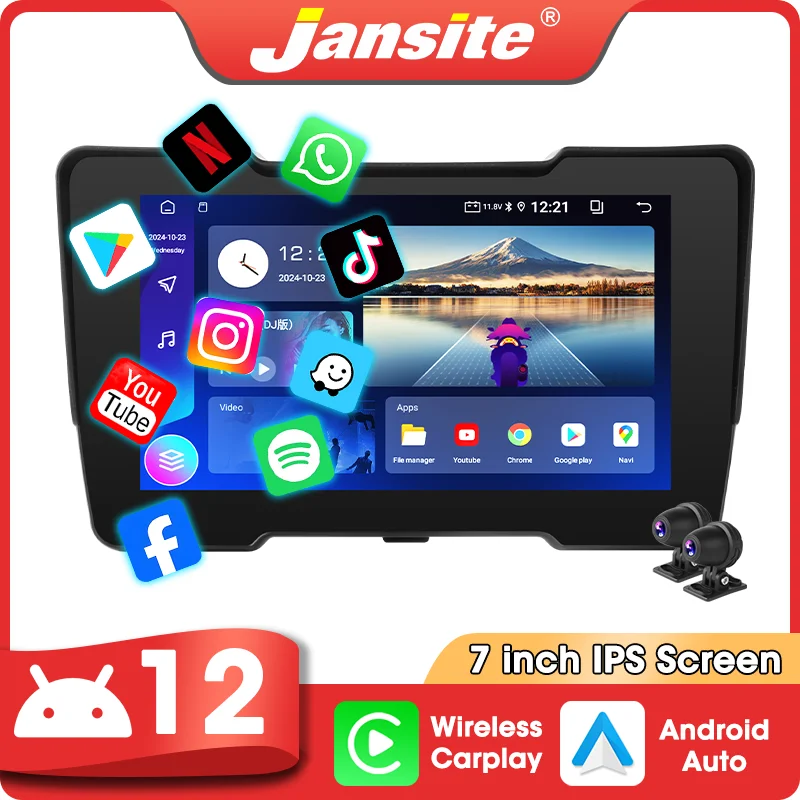 نظام تحديد المواقع المحمول 7 بوصة للدراجات النارية DVR Carplay يدعم Youtube Netflix Tiktok GooglePlay اللاسلكي Android Auto BT GPS Navigation