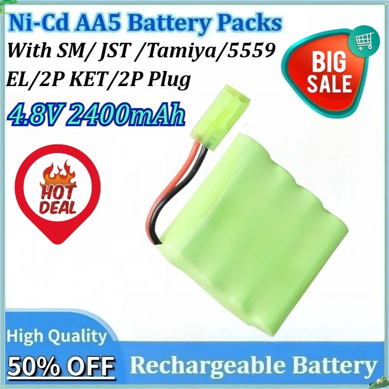 

4.8V 2400mAh Ni-Cd AA5 Rechargeable Toy Remote Control Car Battery With SM/ JST /Tamiya/5559 EL/2P KET/2P Plug Battery Packs