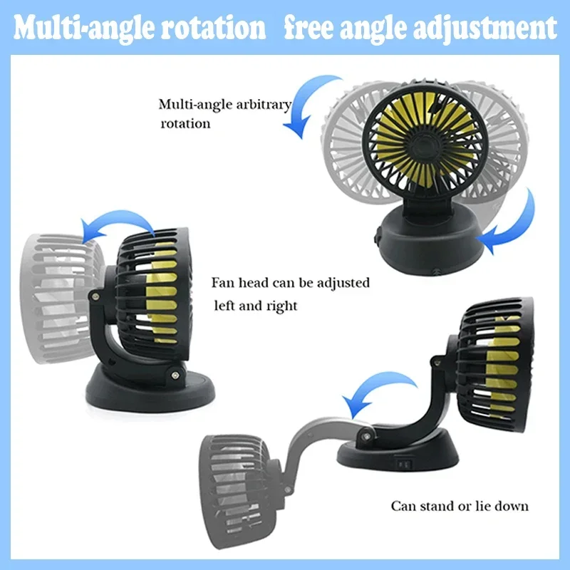 Mini ventilatore elettrico portatile 5V/12V/24V ricaricabile per auto girevole Multi-angolo con spina accendisigari per campeggio camion di casa