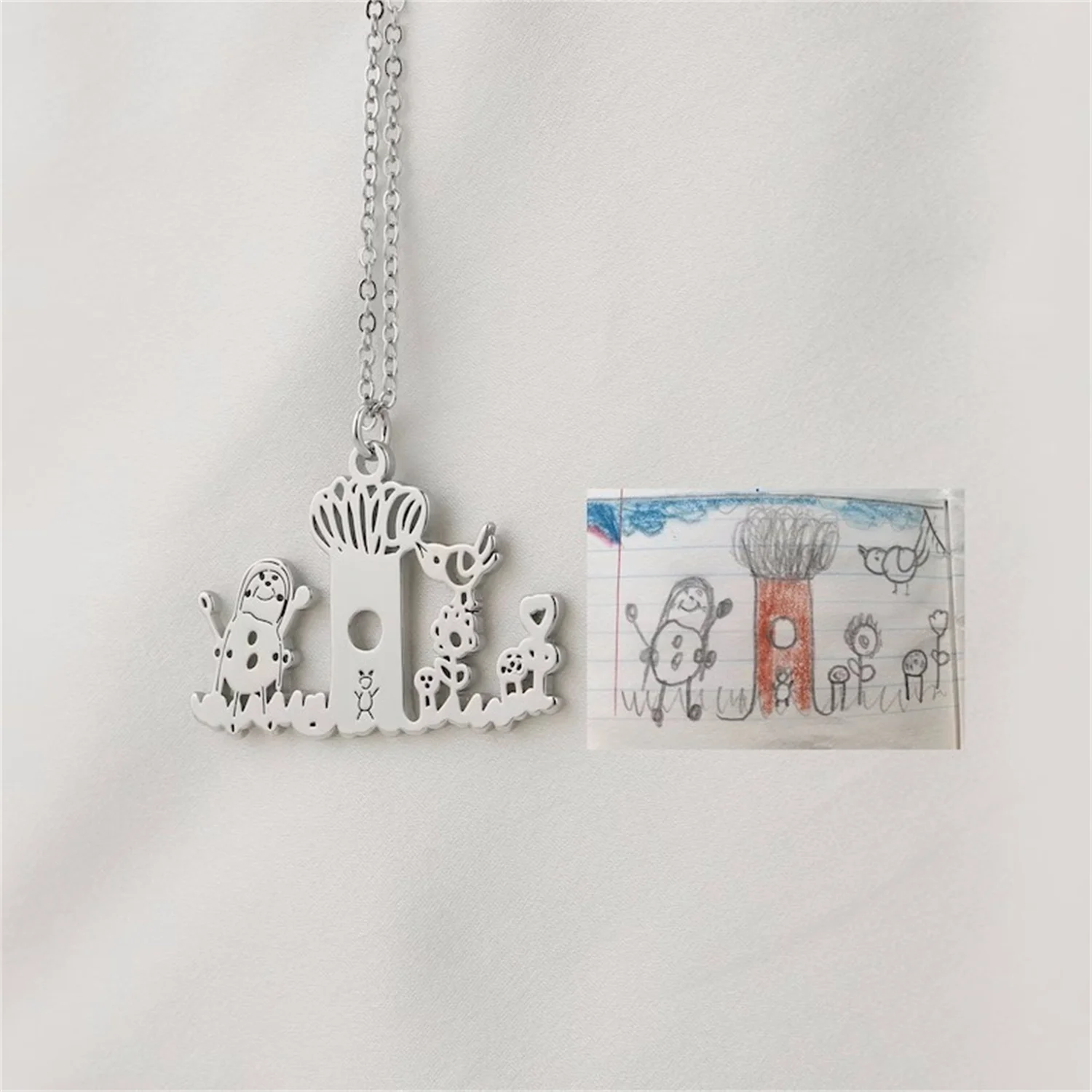 Personalized Kids Drawing Necklace Customized Children Artwork Necklace Kids Art Photo Logo Jewelry Memorial Gift for Grandma