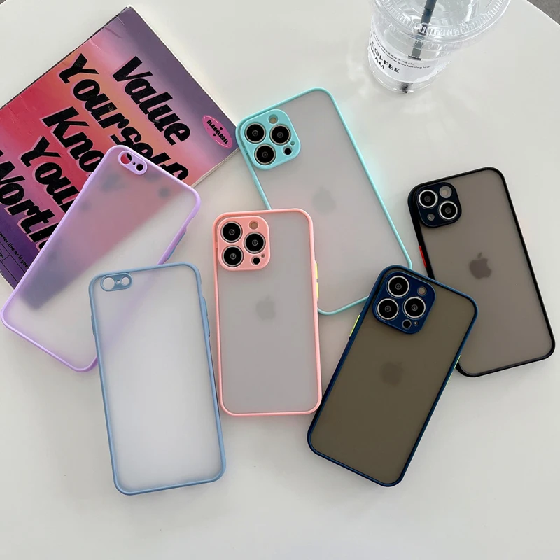 Lens Protection Bumper Phone Case For iPhone 12 13 14 11 Pro XS Max XR X 8 7 6 6S Plus SE 2020 Translucent Shockproof Cover Case