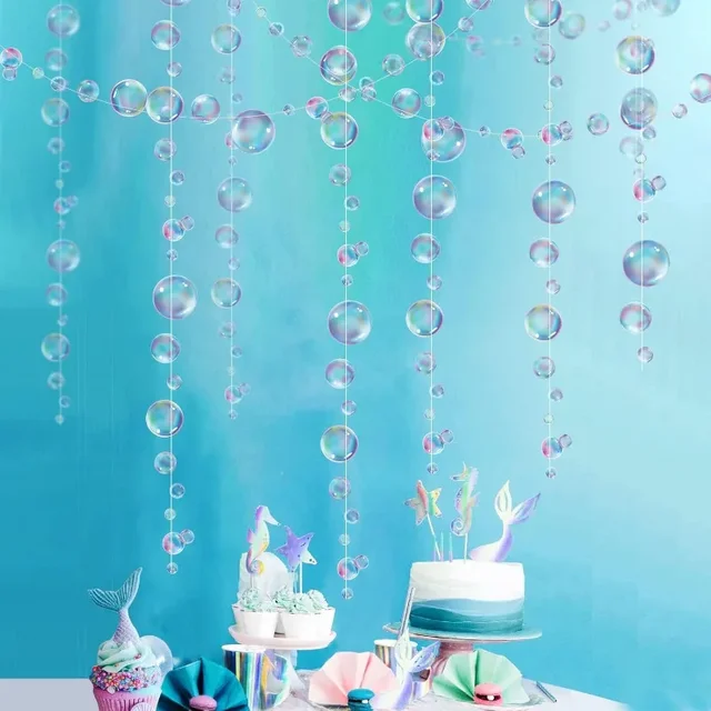 Mermaid Party Decorations Purple Blue Bubble Garlands Hanging Streamer Banner Backdrop Ocean Theme Decor Birthday Party Supplies