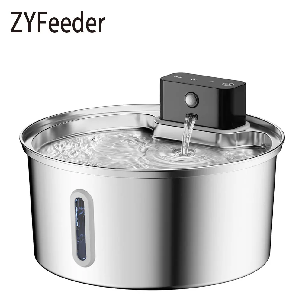 

5V 3.2L/108oz Wireless Charging Sensor Cat Water Feeder Stainless Steel Cat Dog Drink Water Fountain Silent Water Level Window