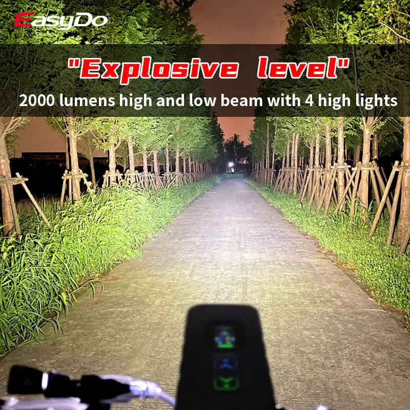 EasyDo-luz delantera para bicicleta, faro Led de 2000 lúmenes, USB/C, carga rápida, accesorios para ciclismo de montaña y carretera