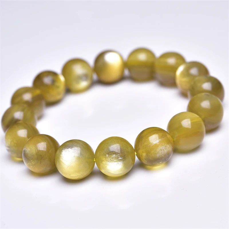 Natural Yellow Lepidolite Mica Bracelet Women Crystal Yoga Reiki Healing Stretch Bangles Female Gift 1PCS 11/12/13.5MM