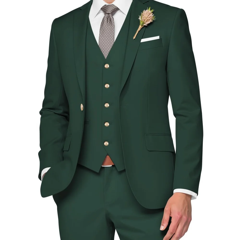 Men's Formal Wedding Ternos High-End Slim Fit 3-Piece Business Casual Suit for Dance Party Smok