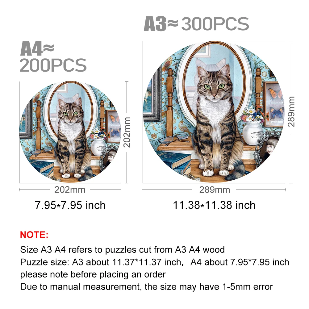 Irregular Wooden Jigsaw Puzzle for Kids, Image Frame, Mirror Cat Image, Presente interativo, Artesanato requintado, Família, Brinquedo