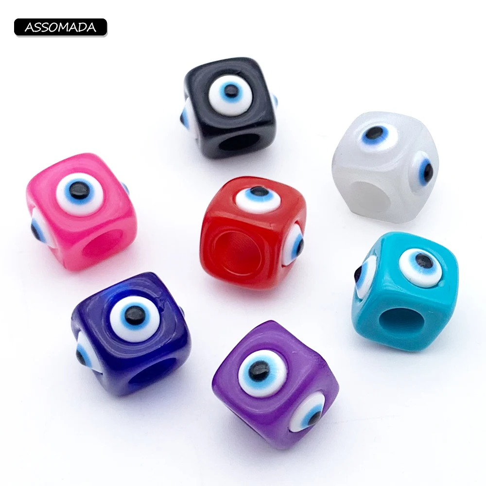 Square Evil Eye Beads DIY Supplies Four Side Blue Eyes Bead Handmade Pendant Key Chain Ornament DIY Jewelry Making ASSOMADA