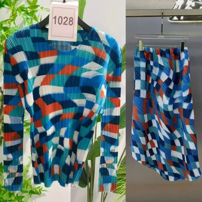 

Miyake Pleated Skirt Suit 2025 Summer Fall New Fashion Resort Style Irregular Half Skirt Top Pants Dress Thin Versatile French