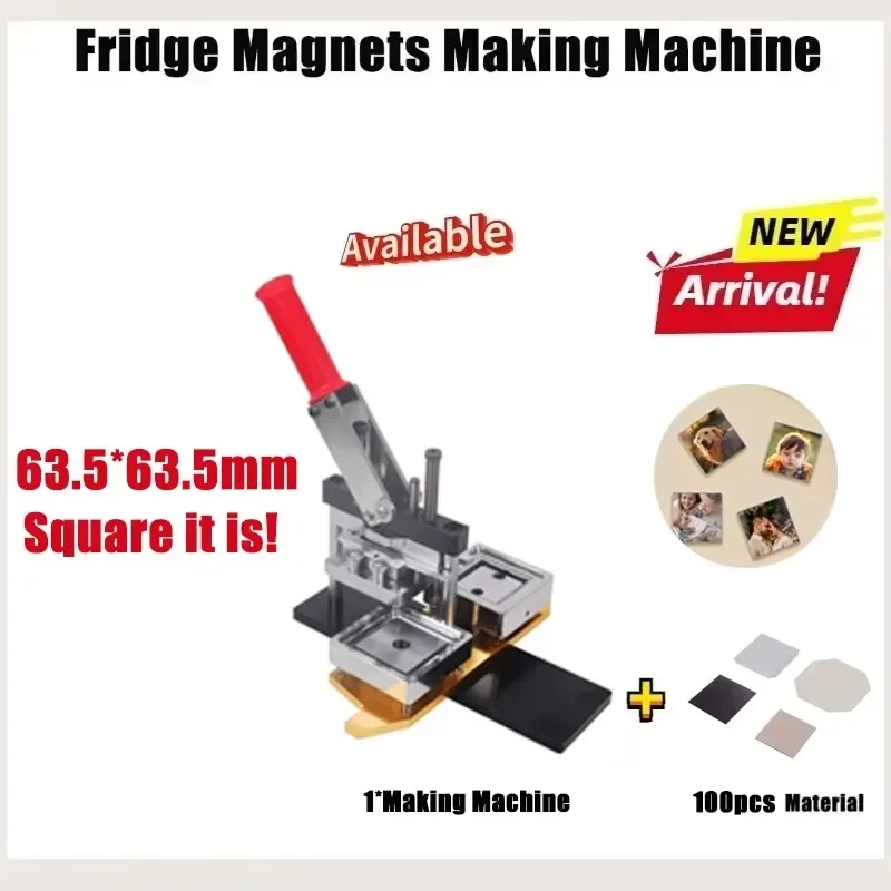 Square Fridge Magnet & Square Magnet Decoration Maker - Manual Metal Rotary with 100 Sets DIY Kit 63.5x63.5mm Consumables