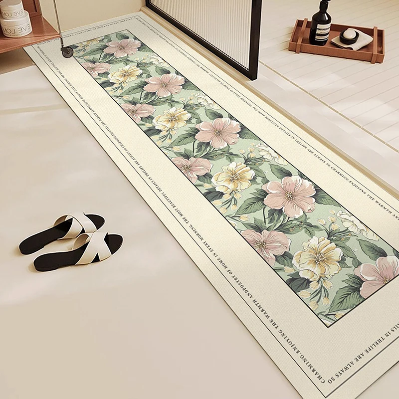 

Rug for Bathroom Mat Absorbent Anti-slip Floor Mats Diatom Mud Toilet Shower Area Pink Carpet Plant Flowers Home Decoration Rugs