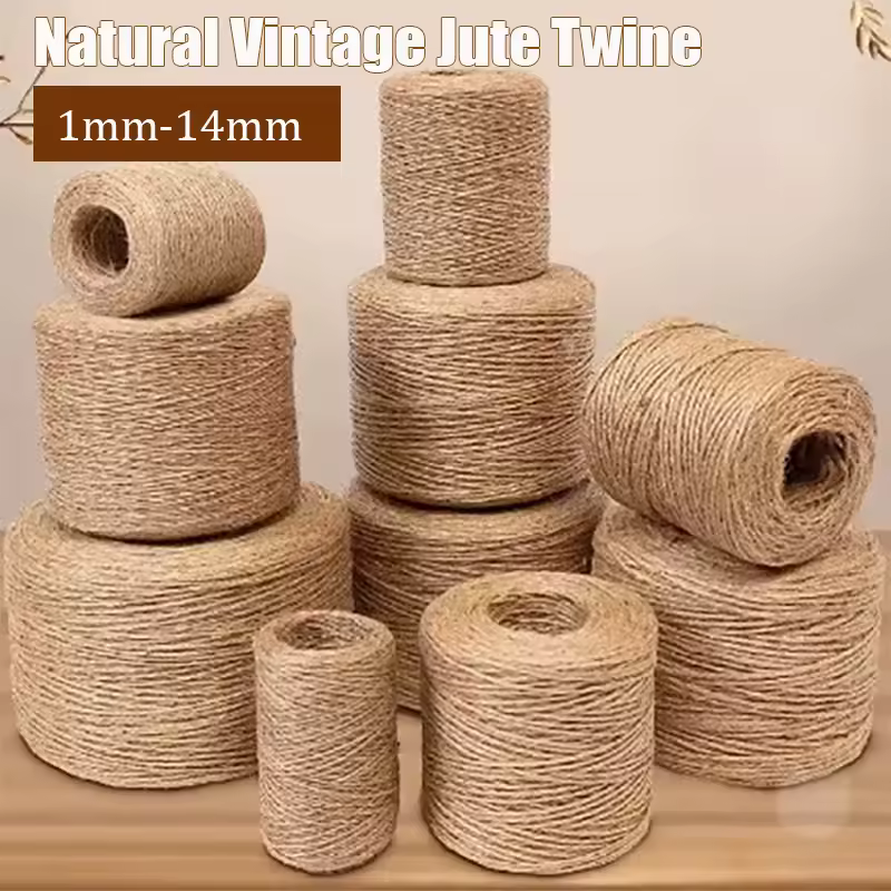 1-14mm Spago di iuta naturale Corda di iuta vintage Cordoncino Spago di tela per artigianato fai da te Confezione regalo Decorazione di nozze per feste 1-100M