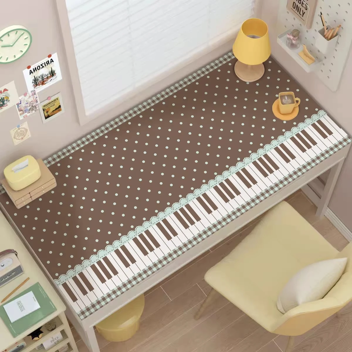 PU Leather Desk Mat Protector Large Lace Piano Polka Dots Y2K Mouse Pad Office Game Laptop Waterproof Non-Slip Desk Blotter Pad
