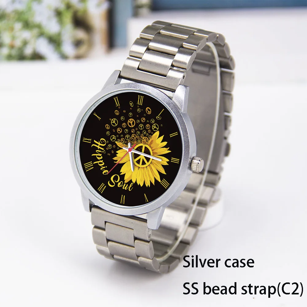 Hippie Soul Sunflower Design Silver Man Personality Watch Traditional Pointer Simple Fashion Watches Gift Black Rose Gold Case
