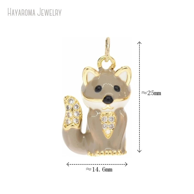 5Pcs Animal Animals Fox Copper Pendant Metal Cubic Zirconia Wholesale Browns Enamel Jewelry Invisible Setting Charms PM53969