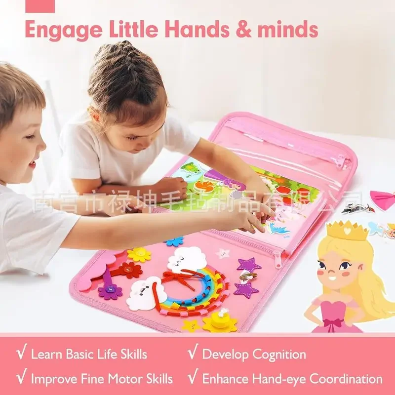 Princess Montessori Felt Busy Board Toddler Life Skill Learning Early Education Sensory Story Book Portable Kids Educational Toy view 2