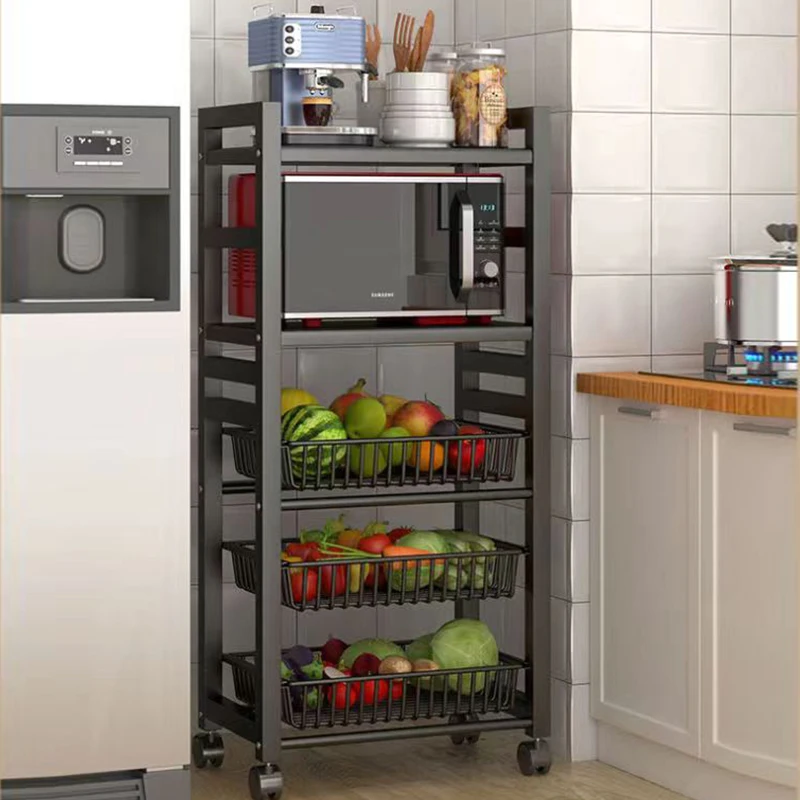 

Mobile kitchen vegetable basket rack household floor multi-layer