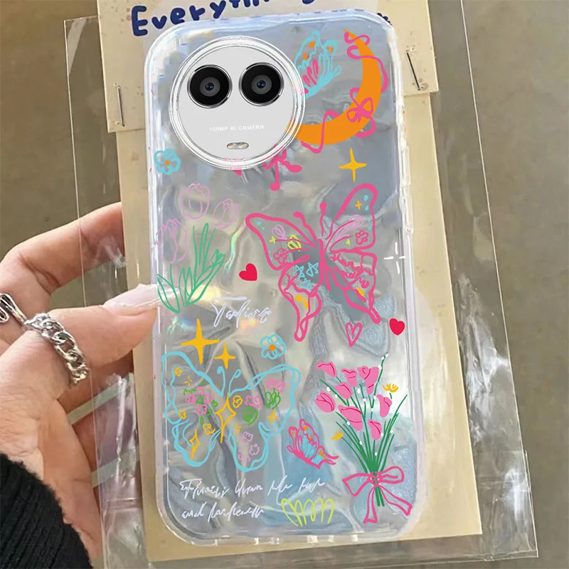 Floral Laser Butterfly Case For OPPO Reno 11 12 Pro 11F 12F 5 Find X3 Lite Flower Cartoon Ripple Heart Cartoon Phone Cover Cases