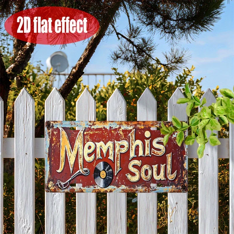 2D Flat, 1pc Memphis Soul Music Vintage Metal Sign - Retro Red & Yellow TN Tribute Wall Decor, Heavy-Duty Aluminum Plaque