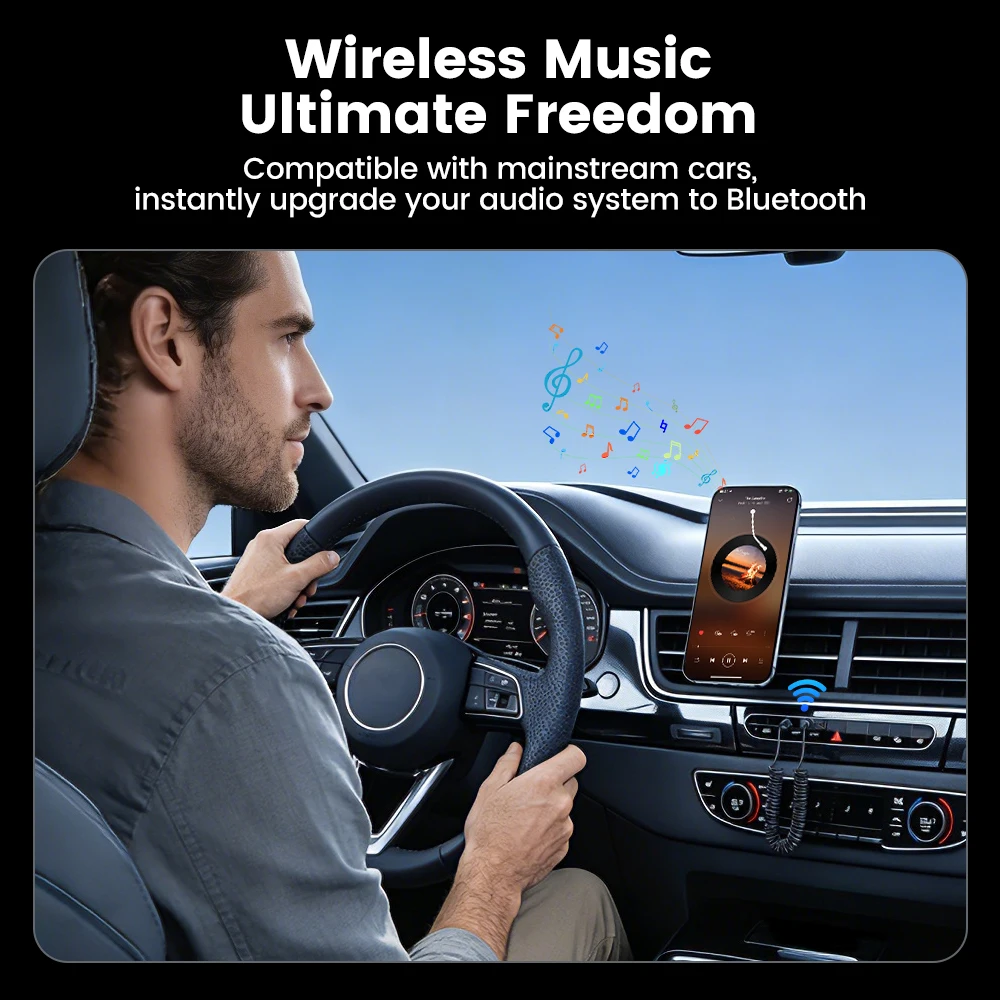 Toocki Bluetooth 6.0 Audio Reciver Transmitter for Car Noise Cancelling USB to 3.5mm Jack Car Aux Adapter Speaker Hands-free