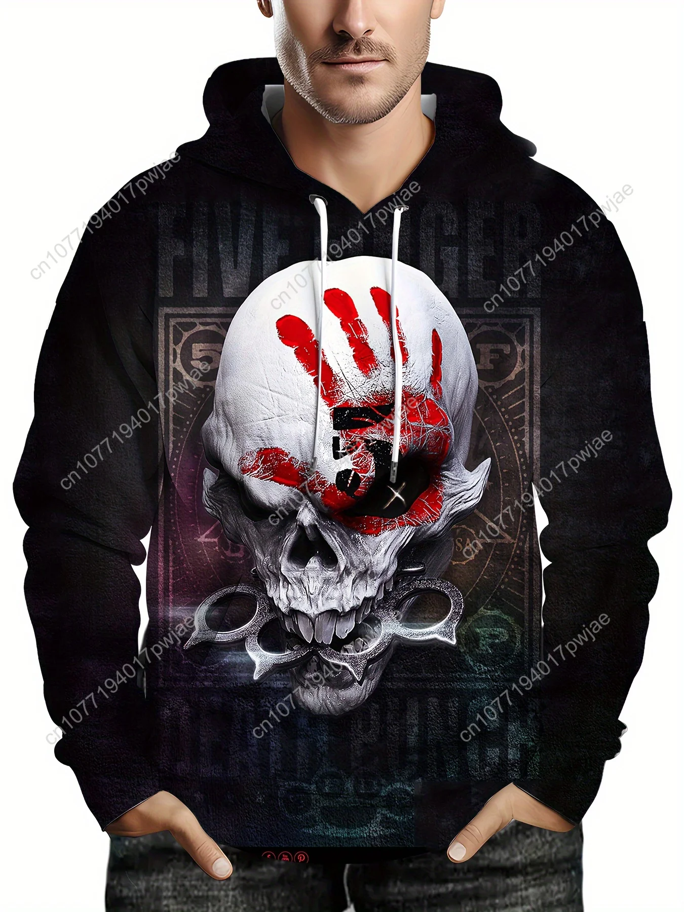 Felpa con cappuccio con stampa teschio 3D: design grafico audace per la moda maschile - Perfetta per l'autunno e la primavera - Disponibile in taglie grandi per alte