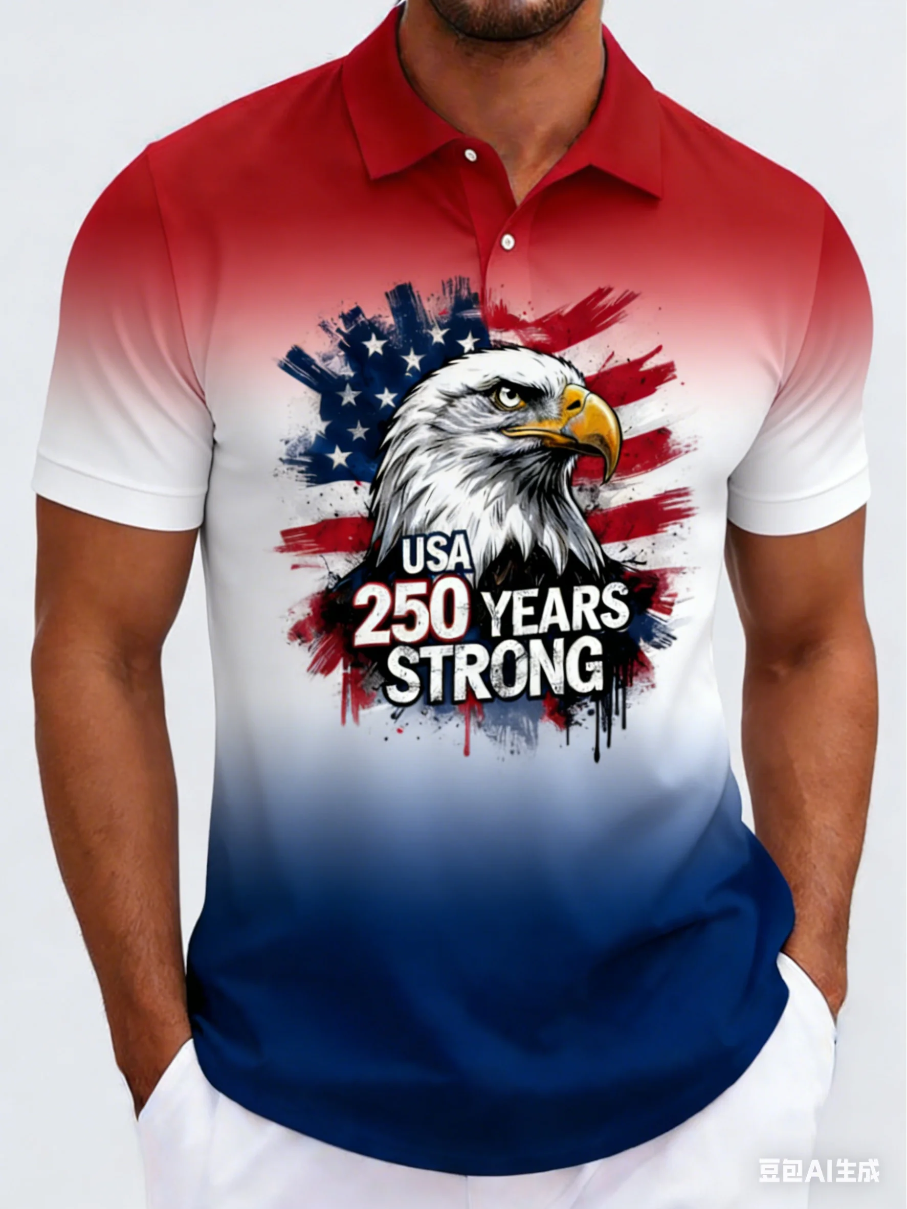 

Men's USA 250 Years Strong Bald Eagle Polo Shirt 3D Print Patriotic USA Flag Short Sleeve Casual Breathable Athletic Top 2026