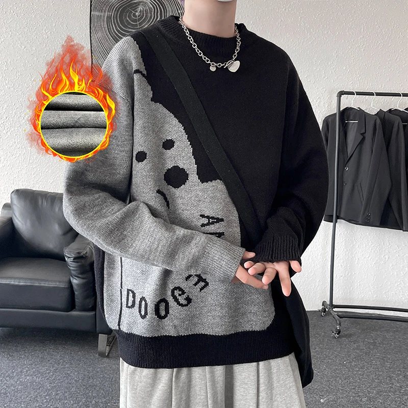 

Men's Winter Clothes Sweater Half Turtleneck Loose Knitwears Pullover Simple South Korea Fashion Warm Keeping Thick Sweater