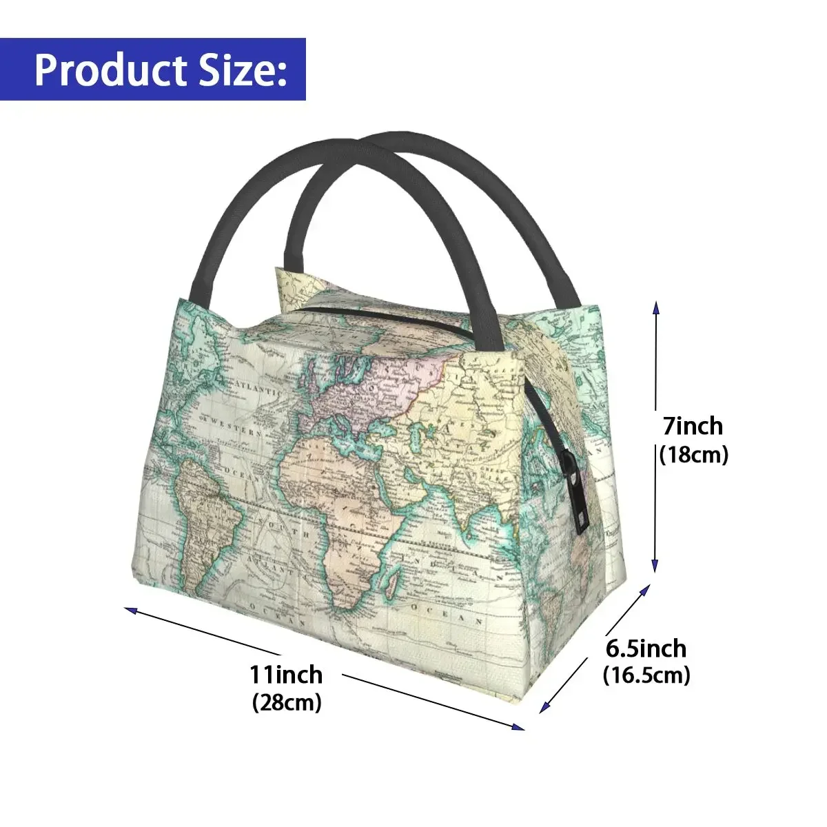 Earth Map Lunch Bag Vintage Map of The World Fun Lunch Box Picnic Portable Insulated Tote Food Bags Oxford Custom Cooler Bag