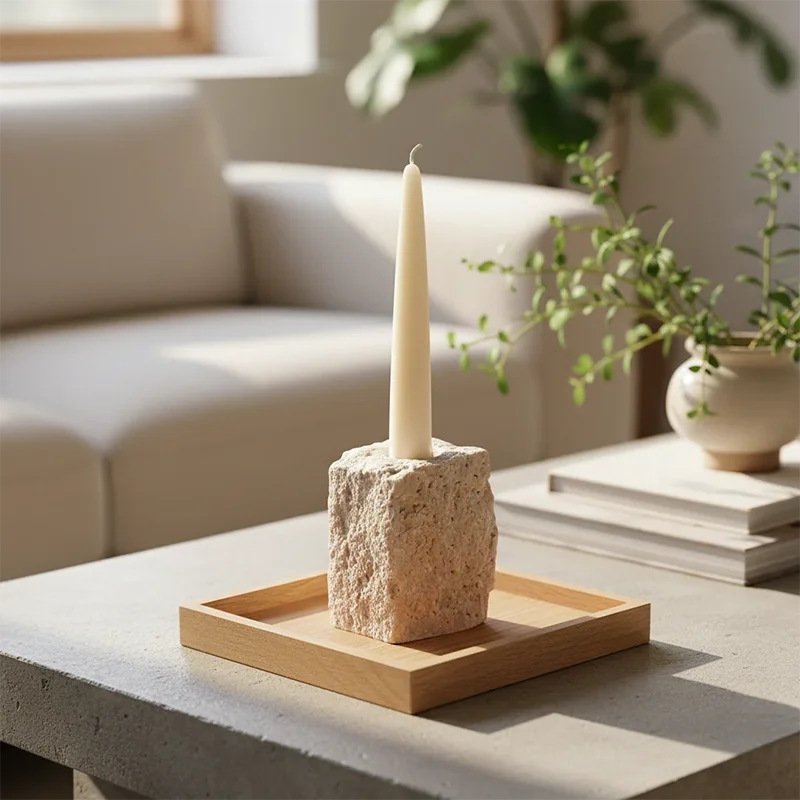 Rustic Marble Block Candle Holder Vintage Travertine Candlestick for Christmas Decoration