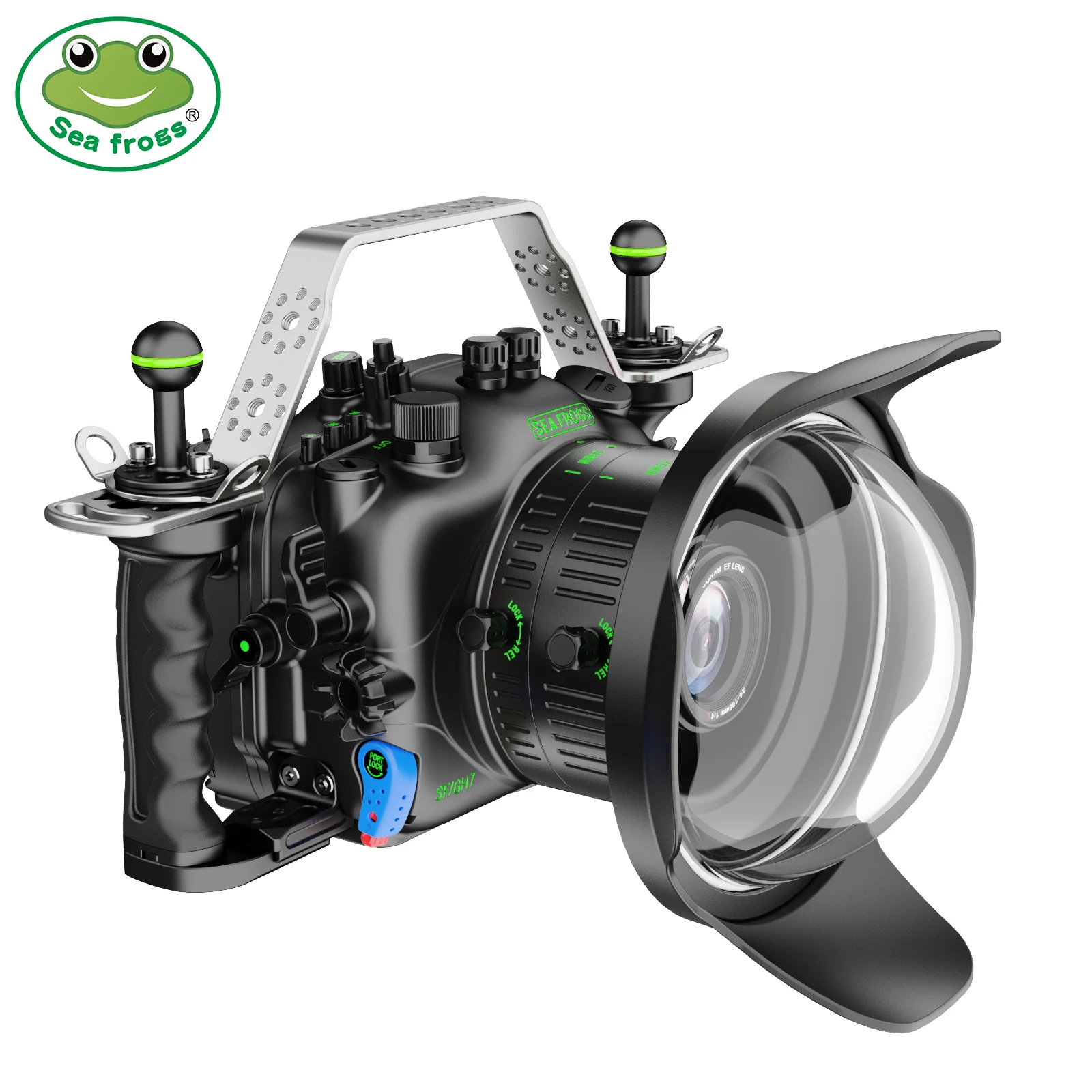 

Подводная камера Sea Frogs 100m/328ft с корпусом из алюминиевого сплава для Panasonic Lumix GH7 и стеклянным купольным портом 180 мм