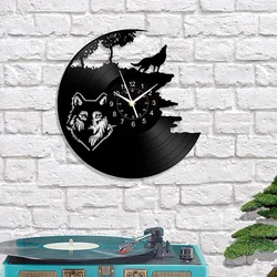 Roaring Wolf Vinyl Record Wall Clock Art Decoration Black Glue Record Design Clock Living Room Bedroom Home Decoration