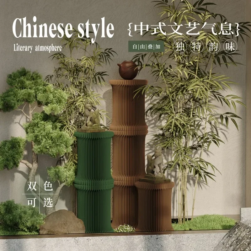cylindrical display stand Chinese Bogu handicrafts desktop storage exhibition decoration can be stacked display table