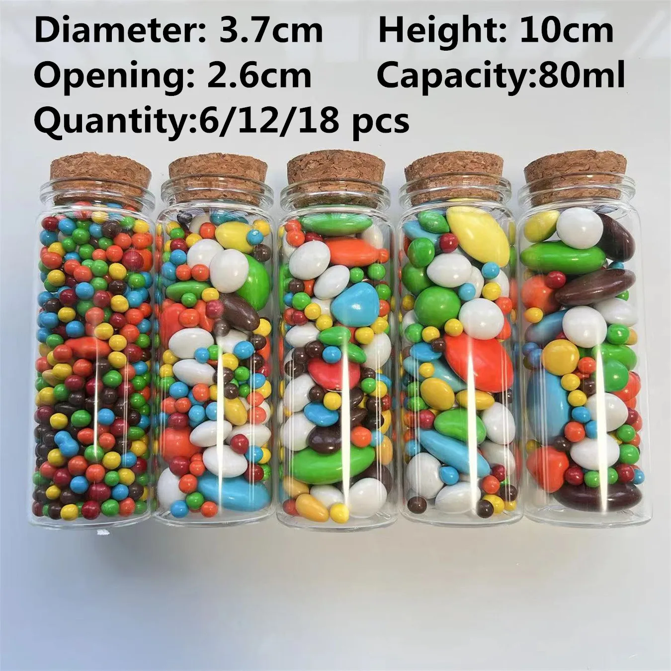 6/12/18 PCS/lot 26*37*100mm 80ml Glass Bottles Storage Jar for Spice Corks spicy Bottle Candy Containers Vials With Cork Stopper