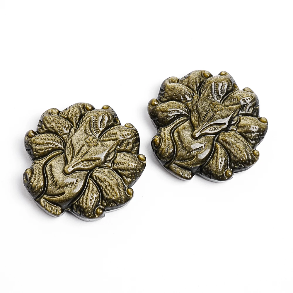 

Готический ювелирный компонент для DIY: Массивный кулон из золотистого обсидиана, длинная каменная скульптура-шарм для массивных цепных ожерелий, 44X44X12мм